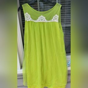 Vintage 60s Babydoll Nylon Lime Green with lace  nightgown dress